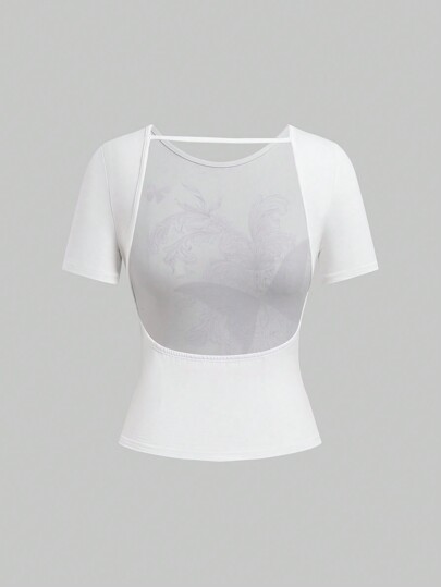 Fairycore Camiseta de mujer ajustada sin espalda sexy con estampado de vid de mariposa vintage con diamantes de imitación