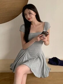 DAZY 女式无袖露背交叉连衣裙太阳裙 - 淺灰色 - 查看 5