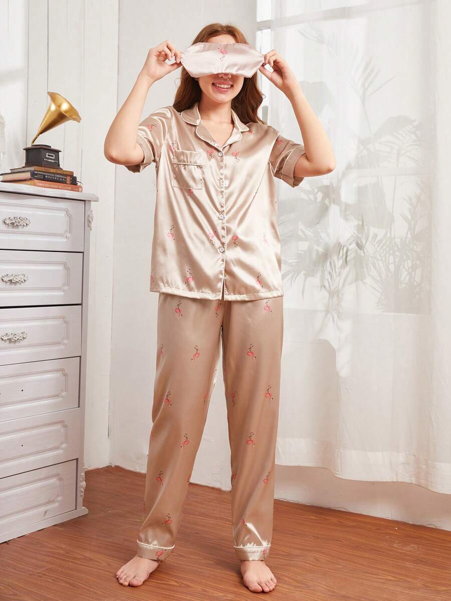 Teen Girls' Flamingo Print Homewear Pajama Set - Dusty Pink - View 1