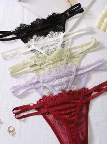 5pcs Perspective Lace Thong Lingerie - Multicolor - View 5