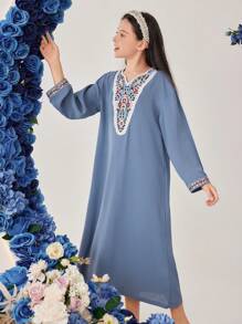 SHEIN Dziewczyny Elegancki Kwiatowy Nadrukowany Patchwork Sukienki