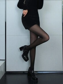 SW14-1女款黑色薄款緊身褲，百搭款式 - 黑色 - 查看 1