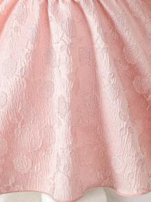 Baby Girls' Dress With Embroidered Texture, Cold Shoulder Elegant Party Dress Perfect For Birthday, Party, Wedding, Baptism, 1st Year Anniversary - Pink - View 7