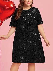 SHEIN Clasi Women's Plus Size Patchwork Sparkly Dress - Black - View 8