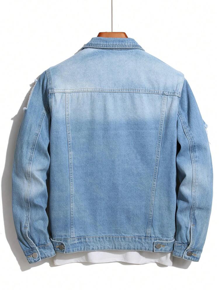 Men's Long Sleeve Denim Jacket With Distressed Details