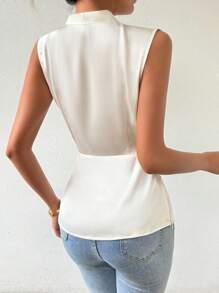 SHEIN Clasi Sleeveless Satin Blouse With Wrap Collar Peplum Top