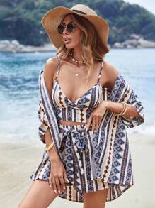 SHEIN VCAY Summer Three-Piece Geometric Print Vacation Set - Multicolor - View 1
