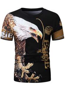 Manfinity LEGND Men's Eagle & Letter Printed Short Sleeve T-shirt - Multicolor - View 3