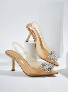 Rhinestone Decor Point Toe Slingback Pumps - Apricot - View 1