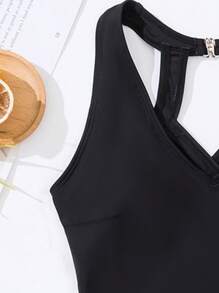 Swim SXY 素色交叉露背連體泳衣 - 黑色 - 查看 5