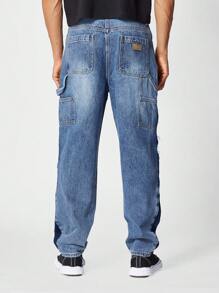 SUMWON Jean vừa vặn với tấm tương phản - Màu xanh lam - Xem 4