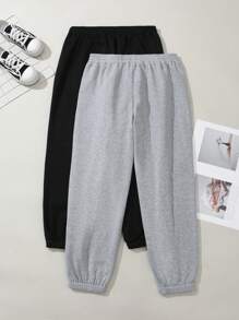 Calvaya 加大尺碼女士字母印花彈性袖口運動褲