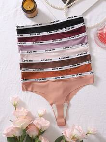 7 Unids/set Tanga De Cintura Baja Con Estampado De Letras - Multicolor - Ver 2