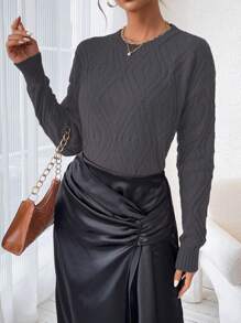 SHEIN LUNE Women's Solid Color Drop Shoulder Casual Sweater Knit Pullover Fall Winter Outfit - Grey - View 4