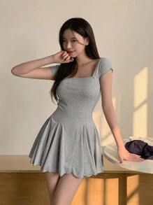 DAZY 女式无袖露背交叉连衣裙太阳裙 - 淺灰色 - 查看 4