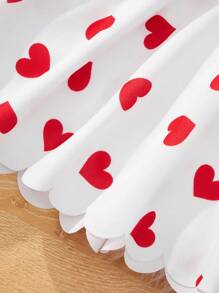 SHEIN Leap Crew Tween Girls' Sporty Sweetheart Pattern Knitted White Base V-Neck Long Sleeve Dress - Red and White - View 3