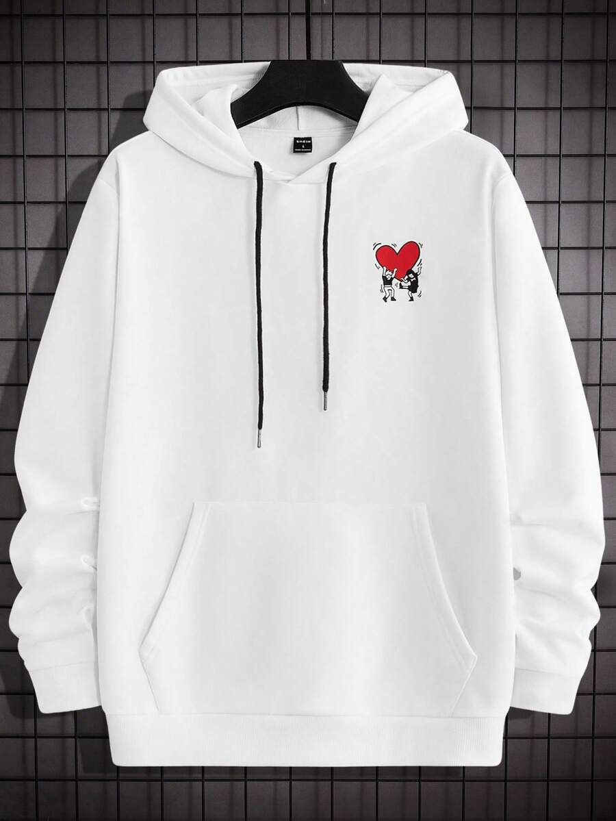 Manfinity RebelGame 男士心型印花針織連帽衫,休閒風格 - 白色 - 查看 1