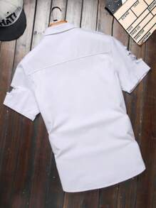 Manfinity Homme Men's Short Sleeve Distressed Denim Shirt - White - View 2