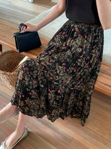 DAZY Women's Floral Print Pleated Skirt Fall Vacation Outfits Women - Black - View 6
