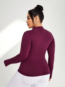 Gameset SHEIN Sport Plus Size Women's Half-Zip Sports Stretchy Sweatshirt - Burgundy - View 2