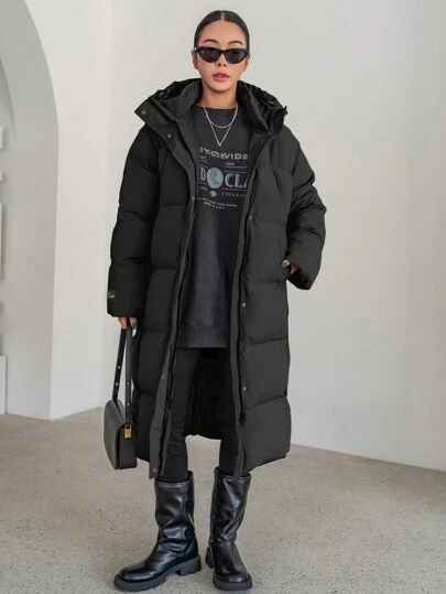 DAZY Women's Solid Color Long Sleeve Zipper Front Pocket Casual Long Hooded Winter Jacket Women Coats