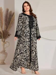 Plus Size Women's Allover Lace Patchwork Arabic Style Dress - Multicolor - View 6