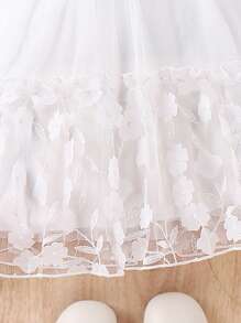 SHEIN 少女春秋公主風格，甜美網紗連衣裙適用於假期 - 白色 - 查看 5