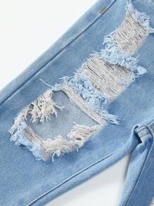 Baby Girl Cool Street Distressed Ripped Casual Comfortable Light Blue Washed Straight Leg Jeans - Light Wash - View 4