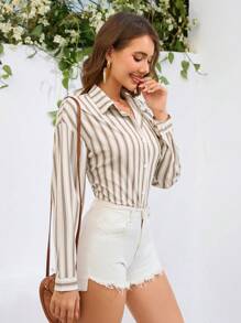 Aveloria Women's Striped Long Sleeve Shirt - Apricot - View 6