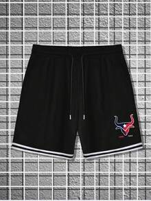 Aesthetic Post Nam Lá thư & Đầu bò In Eo dây rút Quần short - màu đen - Xem 2
