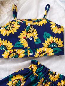 Trẻ Cô gái Hoa Hướng dương Mô hình Cami ngọn Và Bộ quần short , Mùa hè - Nhiều màu - Xem 4