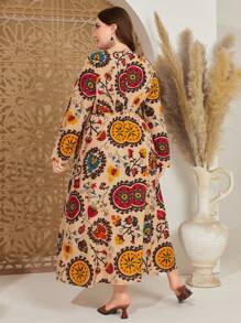 Al Najma 女士大碼花卉印花圓領長袖連衣裙 - 彩色 - 查看 2