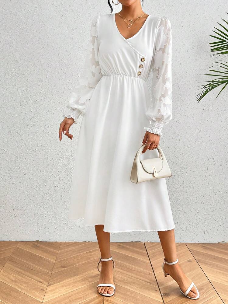 Women's Cutout Floral Lantern Sleeve Dress