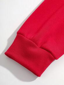 SHEIN EZwear Women's New Year Printed Fleece Sweatshirt - Red - View 4