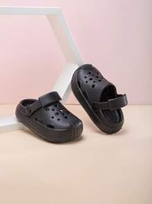 Kids' Breathable Cartoon Garden Shoes With Holes, Anti-Slip Shark Shoes For Outdoor Activities, Eva Material - Black - View 1