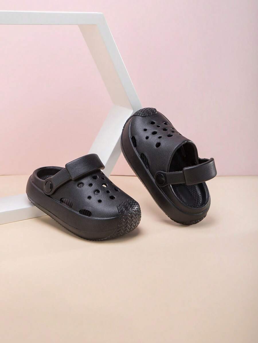 Kids' Breathable Cartoon Garden Shoes With Holes, Anti-Slip Shark Shoes For Outdoor Activities, Eva Material - Black - View 1