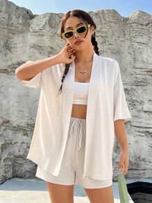 Comfortcana Conjunto Suelto De Dos Piezas Con Hombros Caídos Para Mujer - Albaricoque - Ver 8