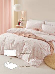 3pcs Pink Leopard And Heart Printed Duvet Cover Set, Creative & Chic Valentine's Day Home Decor,  Sweet Wedding Essentials - Red and White - View 4