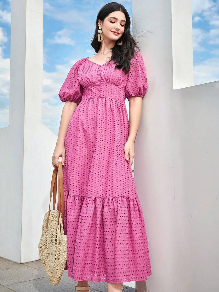 Women's Lantern Sleeve Embroidered Arabic Style Dress