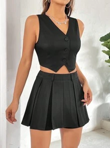 Flirla Einfarbiges Anzugset Für Damen - Schwarz - Übersicht 3