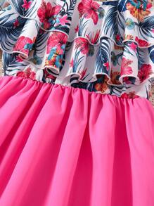 SHEIN Cô gái Tween Quây Hawaiian In Hoa Váy có thắt lưng - Màu Hồng Tươi - Xem 6