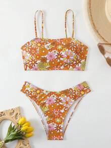 SHEIN Swim Bộ bikini hoa Ditsy dành cho nữ bãi biển mùa hè Valentine - Nhiều màu - Xem 3