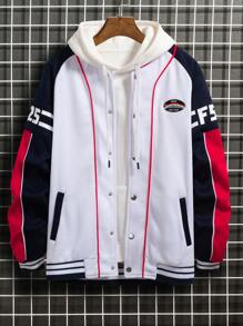 Manfinity Hypemode Veste De Baseball Pour Hommes / Boutonnée Avec Motif D'alphabet Et Bordure Contrastante