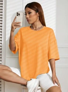 INAWLY Loose Fit Solid Color T-Shirt - Burnt Orange - View 1