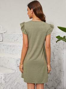 DEARCASE Casual Women's Dress With Ruffle Sleeves And Pocket Decoration - Army Green - View 2