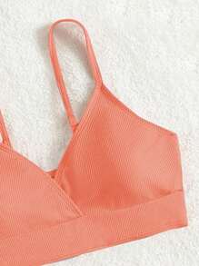 SHEIN Teen Girl Ribbed Knit Bikini Set With Wrapped Neckline Summer Beach - Dusty Pink - View 5