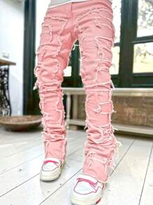 Tween Boy Casual Frayed Pocket Denim Jeans - Pink - View 3