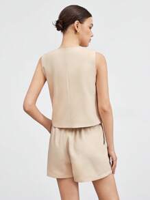BizChic Bộ vest và quần short cài nút màu trơn dành cho nữ mùa thu/đông - Màu be - Xem 8