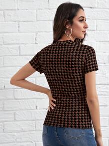 SHEIN Clasi 大腳褲印花短袖針織t恤 - 棕色 - 查看 2