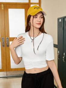 Street Sport Women's Short Length Workout T-Shirt With Front Shirring Design